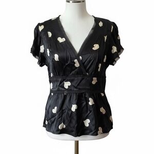 Betsey Johnson Silk Black Heart Top w/ Butterfly Sleeves Sz 8 ‎ (USA Made)
